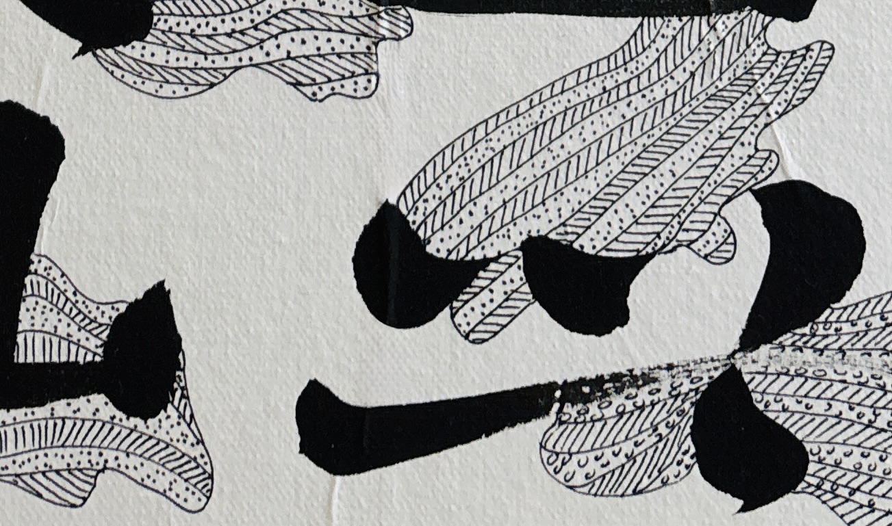 Abstract detail of an original contemporary Chinese calligraphy by Raffaella Dorier, used to illustrate a reflection on understanding work and mental health